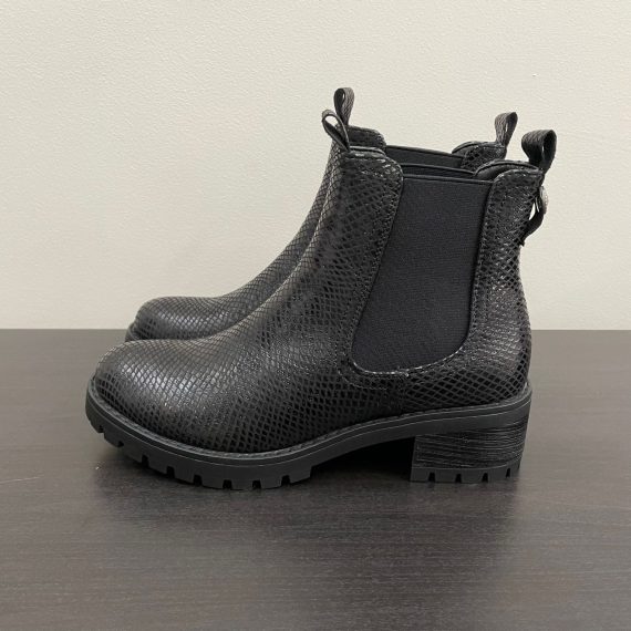 Ladies Black Croc Chunky Ankle Boots
