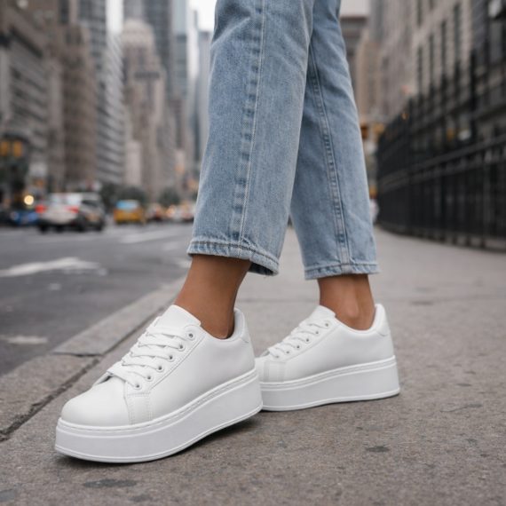 Women's White Platform Trainers
