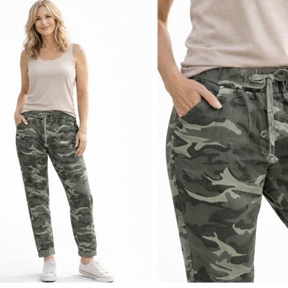 Women's Khaki Green Army Print Magic Trousers