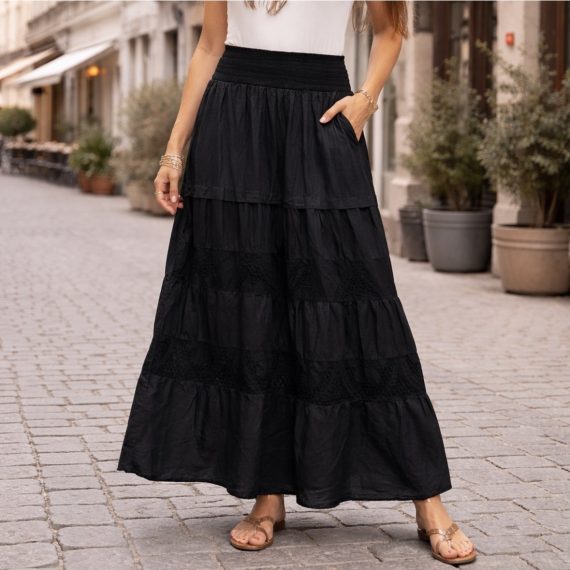 Womens Black Broderie Gypsy Skirt