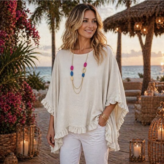 Women's Stone Frill Trim Top