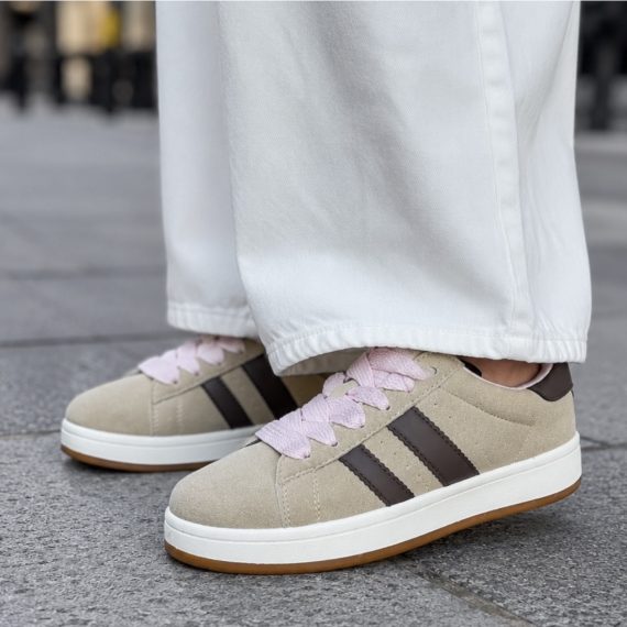 Womens Stone Brown Side Stripe Chunky Trainers