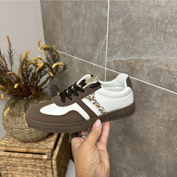 Womens Brown White Leopard Side Stripe Trainers