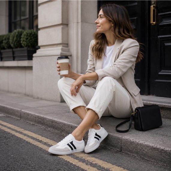 Womens White Black Side Stripe Trainers