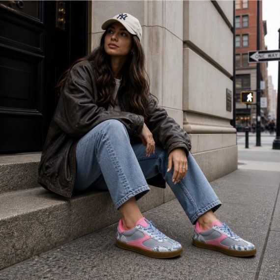 Luella Blue Pink Snakeprint Trainers