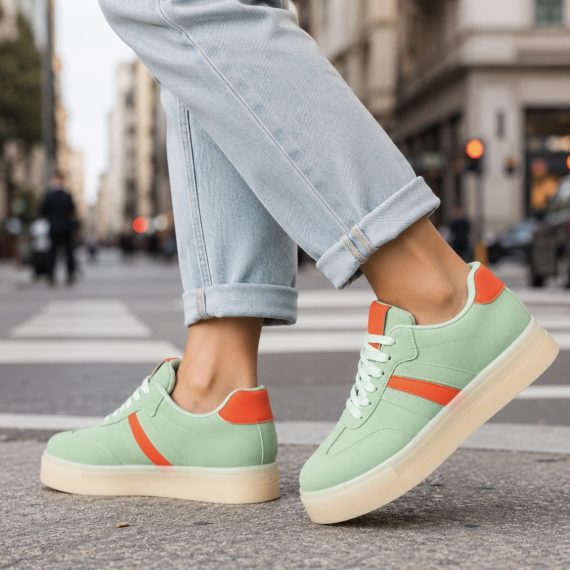 Womens Mint Green Orange Side Stripe Trainers