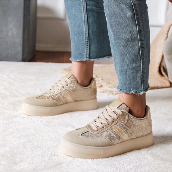 Womens Stone Gold Side Stripe Trainers