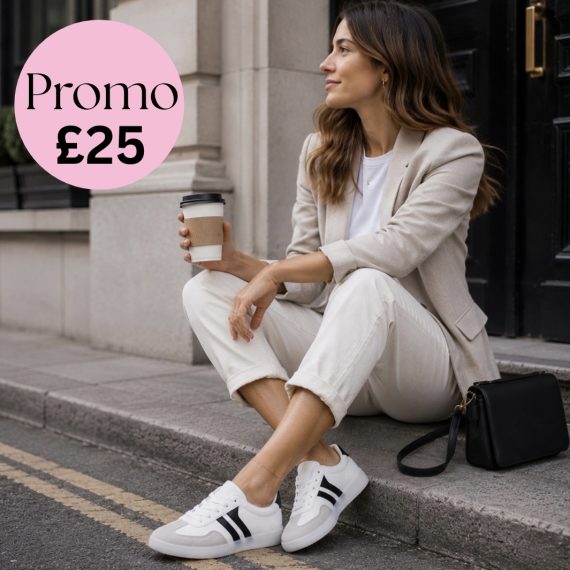 Womens White Black Side Stripe Trainers