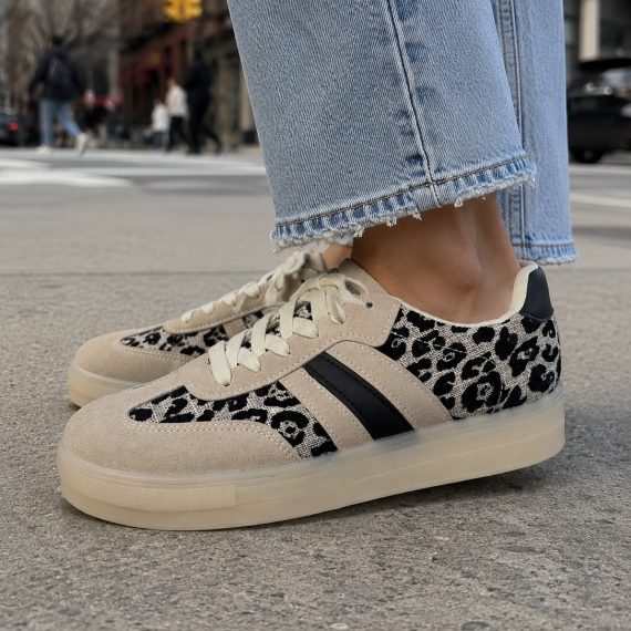 Women's Stone Black Leopard Print Trainers