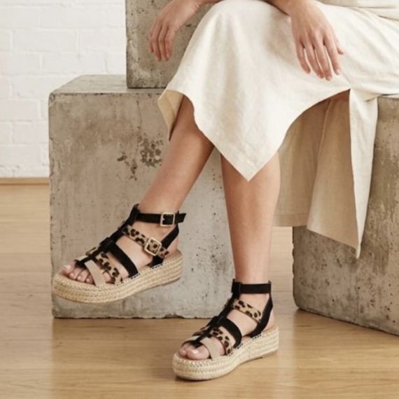 Women's Faux Suede Black Leopard Gladiator Sandals