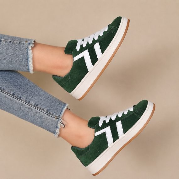 Women's Bottle Green Faux Suede Trainers