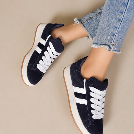 Women's Navy Faux Suede Trainers
