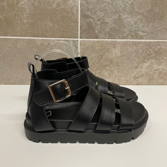 Womens Black Gold Buckle Gladiator Sandals