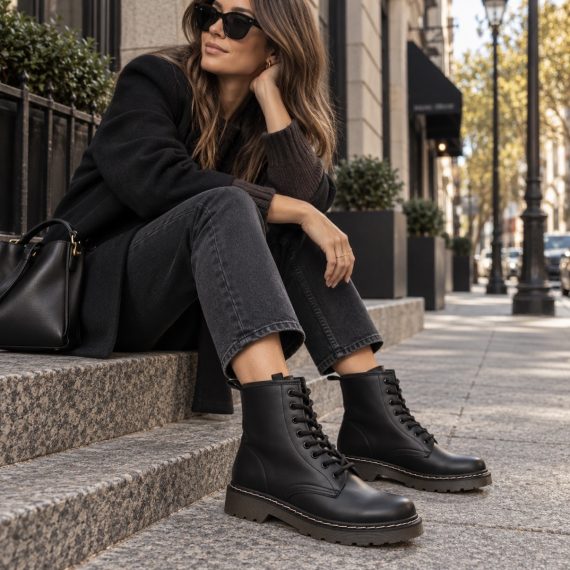 Ferne Black Stitch Trim Ankle Boots