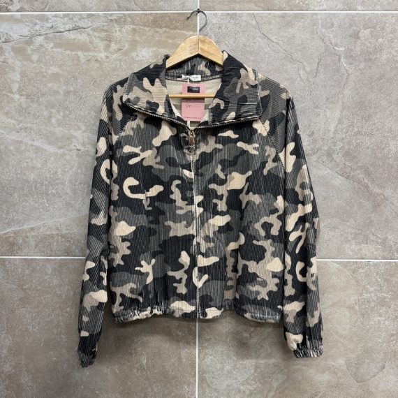 Ladies Charcoal Grey Cord Camouflage Bomber Jacket