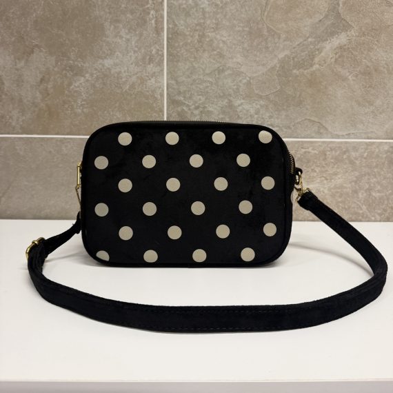 Women’s Black & Cream Polka Dot Suedette Camera Bag