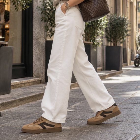 Women's Camel Chocolate Side Stripe Platform Trainers