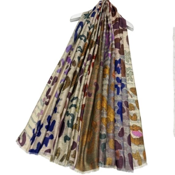 Multi Leopard Print Frayed Edge Scarf