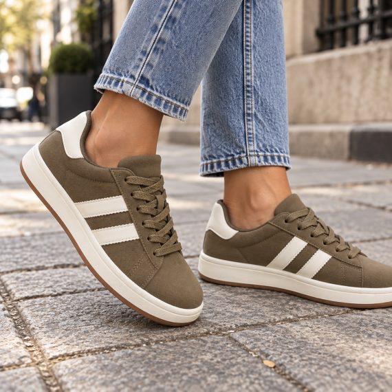 Women's Khaki Side Stripe Trainers