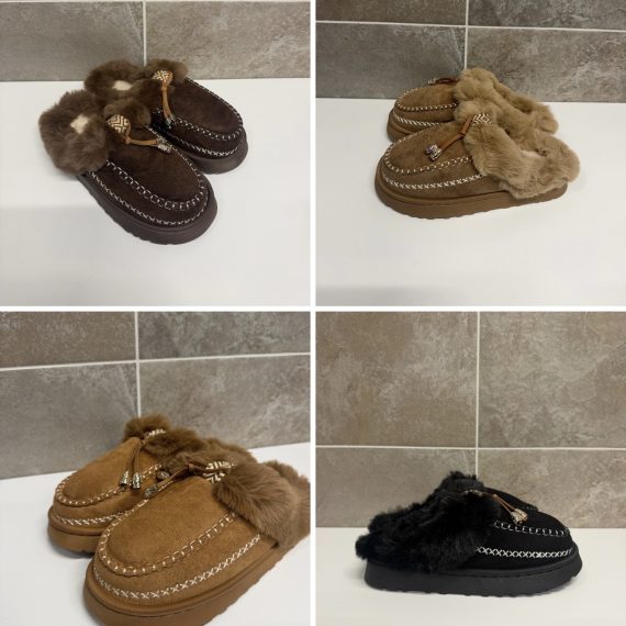Womens Faux Suede Stitch Mules